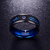 Gorgeous Inlaid Black Dragon 8mm Width 2.3MM Thick Fashion Men's Blue Tungsten Carbide Ring for Wedding