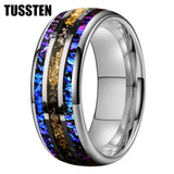 Orion Nebula Opal Meteorite Gold Foil Inlay 8MM Tungsten Rings For Men and Women - Engagement Wedding Promise Bands