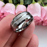 Elegant Grooved Beveled Finish 6mm 8mm Popular Sandblast Tungsten Engagement Wedding Band Ring for Men Women
