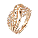 Luxury Double Twist Large Wide Face Filled 14K Rose Gold AAA Zircon Diamonds Rings For Women Fashion Fine Jewelry