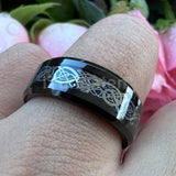 Awesome Blue Carbon Fiber Inlay Dragon 8mm Beveled Edges Ring for Men and Women Tungsten Comfort Fit Wedding Band
