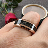 High Quality Beveled Polished Finish 8MM Black Meteorite Rings Men and Women Tungsten Gold Comfort Fit Wedding Band