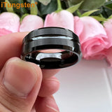 Elegant Grooved Beveled Finish 6mm 8mm Popular Sandblast Tungsten Engagement Wedding Band Ring for Men Women