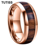 Amazing 8mm Deep Rosewood Wood Inlay Black Tungsten Domed Fashion Engagement Wedding Ring for Men and Women