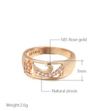 Dazzling Hollow Vintage Pattern AAA+ CZ Diamonds Filled 14K Rose Gold Rings for Women Daily Smooth Geometric Jewelry