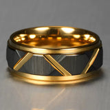 Amazing Brushed Groove Beveled Edge Pattern Black Gold Color 6mm/8mm Mens Tungsten Engagement Ring Wedding Bands