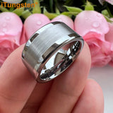 Center Brushed Polished Finish 10mm 12mm Mens Tungsten Flat Big Finger Rings, Comfort Fit Engagement Wedding Bands