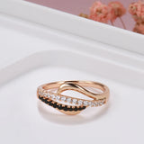 Brilliant Micro Inlay Black White AAA+ CZ Diamonds Fashion 14K Rolled Rose Gold  Rings - Personality Gothic Jewelry
