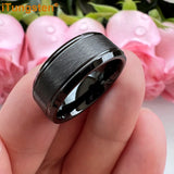Classic Stepped Beveled Special Brushed 6mm 8mm Fashion Rings Tungsten Comfort Fit Wedding Band for Men Women