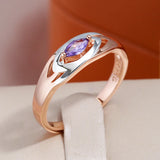 Double Geometric Rolled 14K Rose Gold Plated Silver Single AAA Purple Zircon Crystal Trendy Rings Statement Jewelry