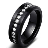 Awesome Simulated Diamond Inlay Channel Set 8mm Mens CZ Rings Black Tungsten Wedding Bands Comfort Fit Rings for Men
