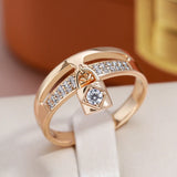 Exquisite Classic Lock Pendant Double Layer Rolled 14K Rose Gold AAA Zircon Diamonds Fashion Jewelry Rings