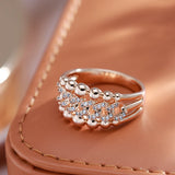 Luxury Double Metal Beads Rolled 14K Rose Gold Chain AAA Zircon Diamonds Rings for Women Personality Trendy Jewelry