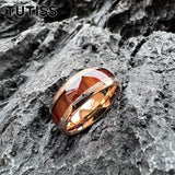Amazing 8mm Deep Rosewood Wood Inlay Black Tungsten Domed Fashion Engagement Wedding Ring for Men and Women