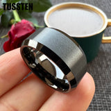 Beveled Edges Matte Finish Gold/Black Tone 10mm Tungsten Carbide Rings for Men Women Fashion Engagement Wedding Band