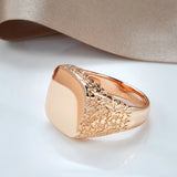 Hot Fashion Big Glossy Simple Square Design Exquisite Relief 14K Filled Rose Gold Men's Rings Fine Jewelry Gift