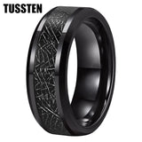 High Quality Beveled Polished Finish 8MM Black Meteorite Rings Men and Women Tungsten Gold Comfort Fit Wedding Band