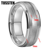 Superb Blank Stepped Beveled Edges Brushed Finish Core 2/3mm Groove Pipe Cut Polished 8MM Tungsten WEdding Bands