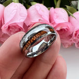 Koa Wood Meteorite Inlay  8mm Fashion Jewelry Tungsten Rings for Men Women Comfort Fit Engagement Wedding Band