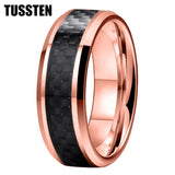 Excellent Shiny Bevel Edges 8MM Black Carbon Fiber Ring Classic Tungsten Comfort Fit Wedding Band For Men Women