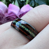 Fashion 8MM With Multicolor Opal and Koa Wood Inlay Men Women Domed Polished Tungsten Comfort Fit  Wedding Band