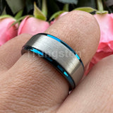 Splendid Black Blue Stepped Brushed Finish 8mm Tungsten Wedding  Comfort Fit Band For Men And Women