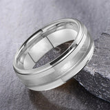 Superb Blank Stepped Beveled Edges Brushed Finish Core 2/3mm Groove Pipe Cut Polished 8MM Tungsten WEdding Bands