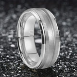 Superb Blank Stepped Beveled Edges Brushed Finish Core 2/3mm Groove Pipe Cut Polished 8MM Tungsten WEdding Bands