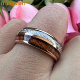 Koa Wood Meteorite Inlay  8mm Fashion Jewelry Tungsten Rings for Men Women Comfort Fit Engagement Wedding Band