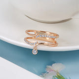 Elegant Double Layer 14K Rolled Rose Gold Shiny AAA+ Zircon Diamonds Ring - Luxury Unique Trendy Fine Jewelry