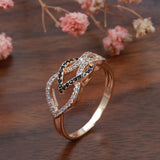 New Crossing Hollow Filled 14K Rose Gold Full Black White AAA Zircon Diamonds Women Fashion Jewelry Party Rings