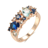 Superb Full AAA Zircon Crystals Double Blue Design Luxury Filled 14K Rose Gold Party Matching Fashion Jewelry Rings