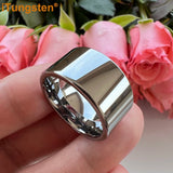 Shiny Tungsten Pipe Cut Polished 12mm 10mm Large Men Comfort Fit Wedding Band Fashion Jewelry