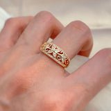 New Hollow Crystal Flower Design Rolled 14K Rose Gold AAA+ CZ Diamonds Pave Setting Women's - Vintage Jewelry