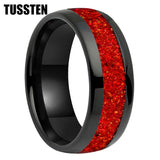 Amazing 6/8MM Tungsten Carbide Rings with Dome Polishing Center Red Opal Stone Inlay Comfortable Fit Wedding Bands
