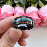 Fashion 8MM Crushed Turquoise And Koa Wood Inlay Domed Men Women Black Tungsten Carbide Wedding Comfort Fit Ring