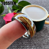 Whisky Barrel Oak Wood Guitar String Inlay 8mm Men, Women Tungsten Carbide Rings - Bridegroom Trendy Wedding Bands