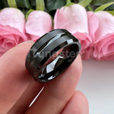 Elegant Grooved Beveled Finish 6mm 8mm Popular Sandblast Tungsten Engagement Wedding Band Ring for Men Women