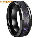 Awesome Blue Carbon Fiber Inlay Dragon 8mm Beveled Edges Ring for Men and Women Tungsten Comfort Fit Wedding Band