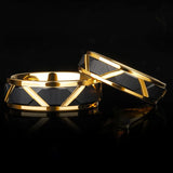 Amazing Brushed Groove Beveled Edge Pattern Black Gold Color 6mm/8mm Mens Tungsten Engagement Ring Wedding Bands