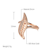 Elegant Leaf Shape Rolled 14K Rose Gold Micro Wax Inlay AAA Cubic Zirconia Diamonds Rings - Fashion Daily Jewelry