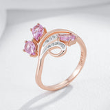 Dazzling Shiny Filled 14K Rose Gold Pink AAA+ Zircon Crystals Flower Ring For Women - Fashion Daily Ethnic Jewelry
