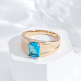 Elegant Daily Wide Face Smooth Metal Square Blue Rolled 14K Rose Gold AAA Zircon Crystal  Jewelry Rings For Women