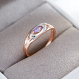 Double Geometric Rolled 14K Rose Gold Plated Silver Single AAA Purple Zircon Crystal Trendy Rings Statement Jewelry