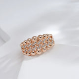 Luxury Double Metal Beads Rolled 14K Rose Gold Chain AAA Zircon Diamonds Rings for Women Personality Trendy Jewelry