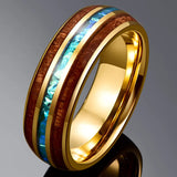 Exquisite stunning dome design Hawaiian Koa wood, electroplated gold and inlaid with acacia imitation opal.