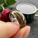 Whisky Wood Guitar String Lapis Inlay 8MM  Black Tungsten Rings for Men and Women - Fashion Engagement Wedding Bands