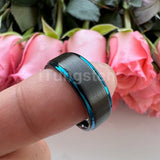 Splendid Black Blue Stepped Brushed Finish 8mm Tungsten Wedding  Comfort Fit Band For Men And Women