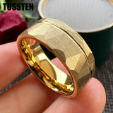 Gold Hammered Offset Line 8MM Tungsten Carbide Comfort Fit Ring for Men Women - Fashion Engagement Wedding Band