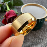 Beveled Edges Matte Finish Gold/Black Tone 10mm Tungsten Carbide Rings for Men Women Fashion Engagement Wedding Band